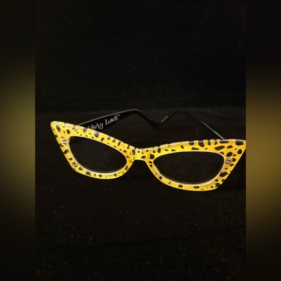 Lindsay Lowe Yellow Leopard Print Cat Eye Glasses- prescription free - Picture 7 of 10